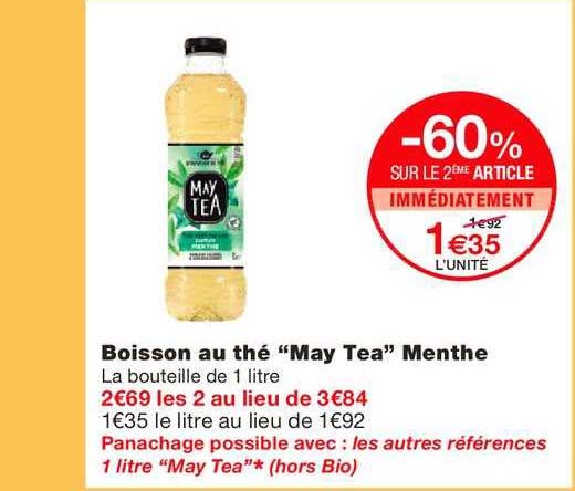 boisson au thé may tea menthe -60% sur le 2e