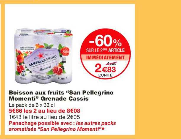 boisson aux fruits san pellegrino momenti grenade cassis -60% sur le 2e