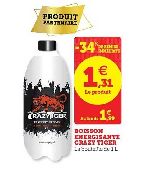 boisson énergisante crazy tiger -34% de remise immédiate