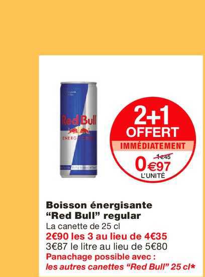 boisson énergisante red bull regular  2+1 offert