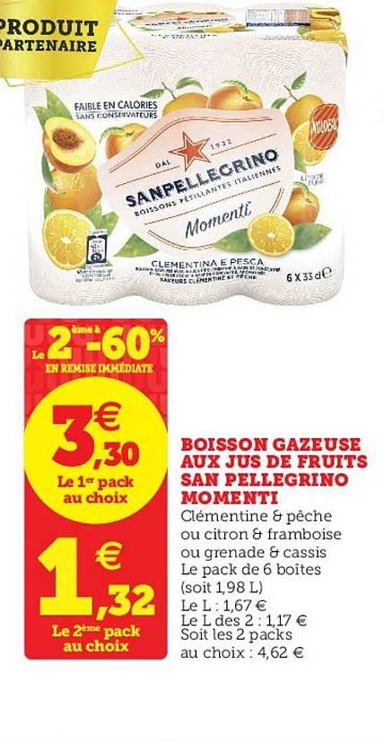 boisson gazeuse aux jus de fruits san pellegrino momenti le 2e à -60%