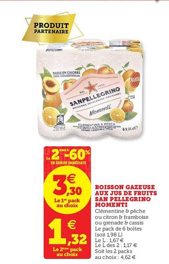 boisson gazeuse aux jus de fruits san pellegrino momenti le 2e à -60%