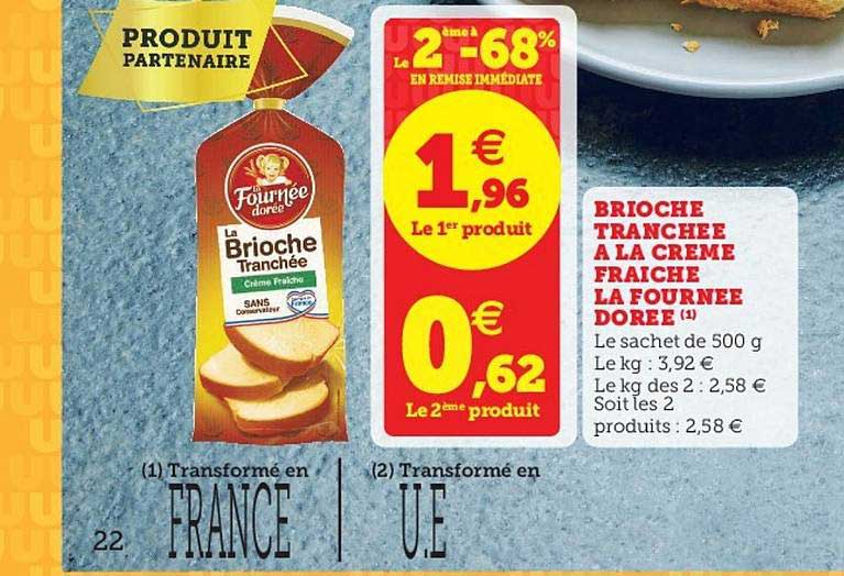 brioche tranchée à la crème fraîche la fournée dorée le 2e à -68%
