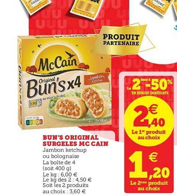 bun's original surgelés mc cain le 2e à -50%