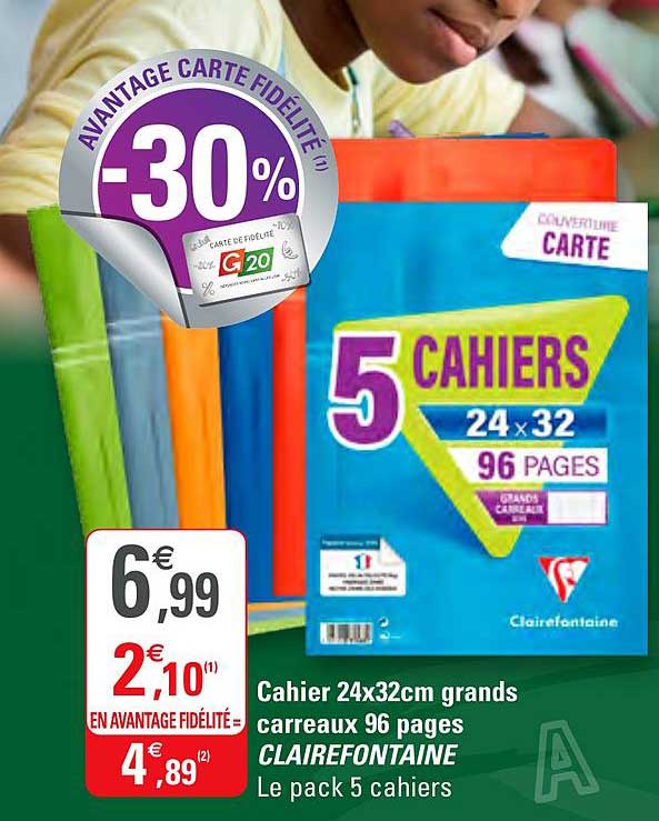 cahier 24x32 cm grands carreaux 96 pages clairefontaine