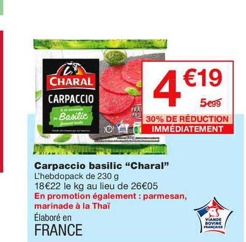 carpaccio basilic charal 30% de réduction immédiatement