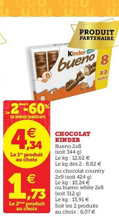 Chocolat Kinder Le 2e à -60%