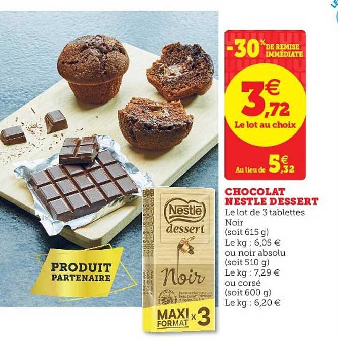 Chocolat Nestlé Dessert -30% De Remise Immédiate