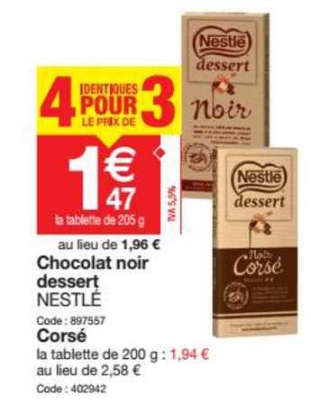 Chocolat Noir Dessert Nestlé Segafredo Zanetti 4 Identiques Pour Le Prix De 3