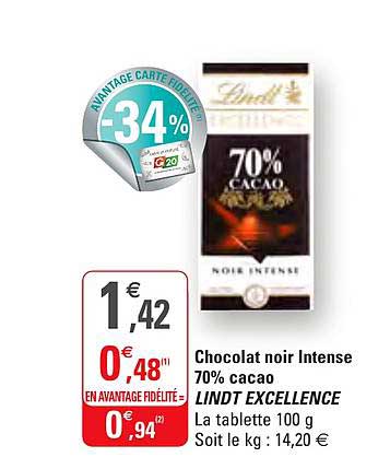 Chocolat Noir Interse 70% Cacao Lindt Excellence