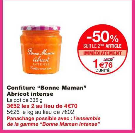 confiture bonne maman abricot intense  -50% sur le 2e