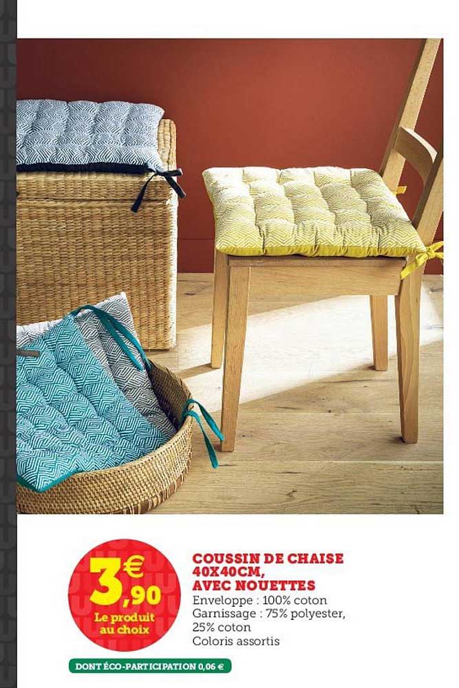 coussin de chaise 40x40cm avec nouettes