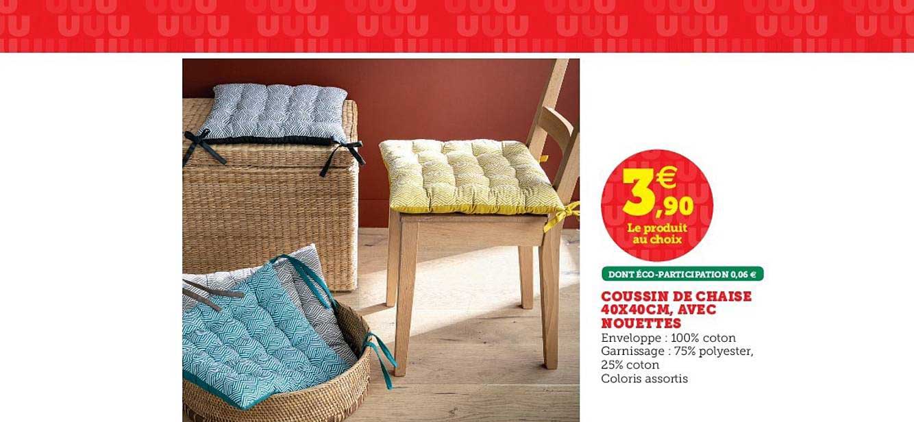 coussin de chaise 40x40cm avec nouettes