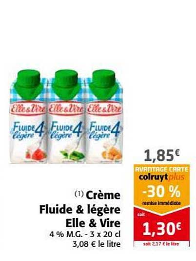 crème fluide & légère elle&vire -30% remise immédiate