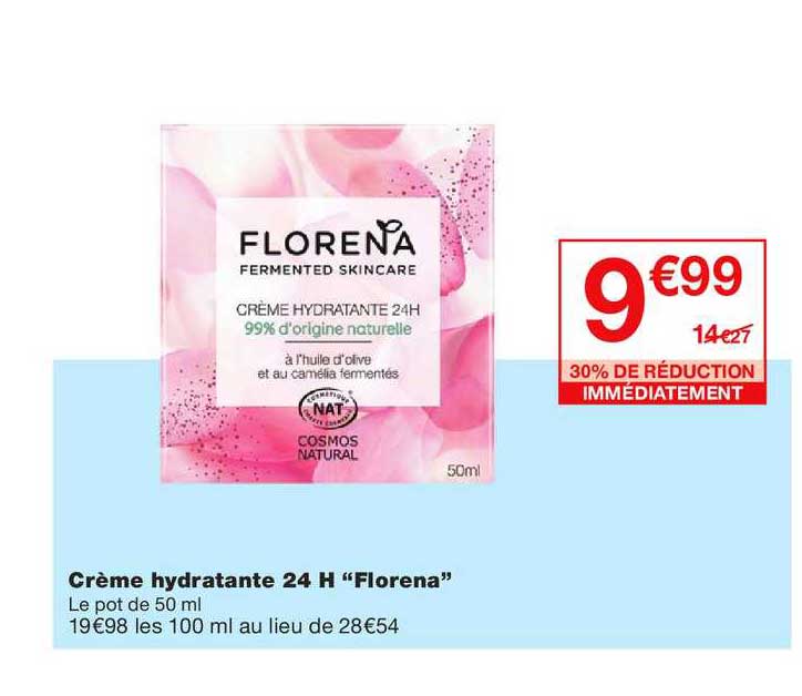 crème hydratante 24h florena 30% de réduction immédiatement