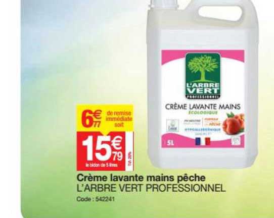 crème lavante mains pêche l'arbre vert professionnel