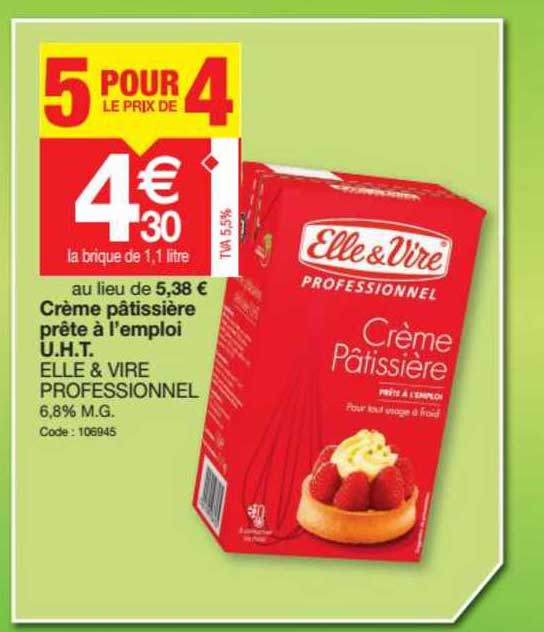 crème pâtissière prête à l'emploi u.h.t. elle&vire professionnel 5 pour le prix de 4