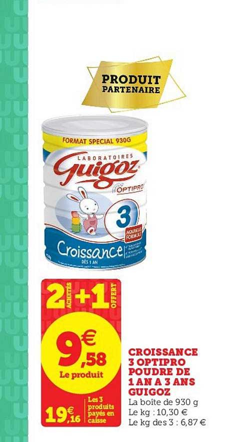 croissance 3 optiro poudre de 1 an à 3 ans guigoz  2+1 offert
