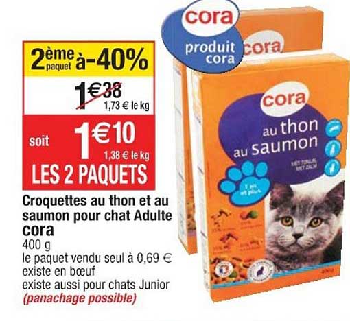 Croquettes Au Thon Et Au Saumon Pour Chat Adulte Cora 2ème Paquet à -40%