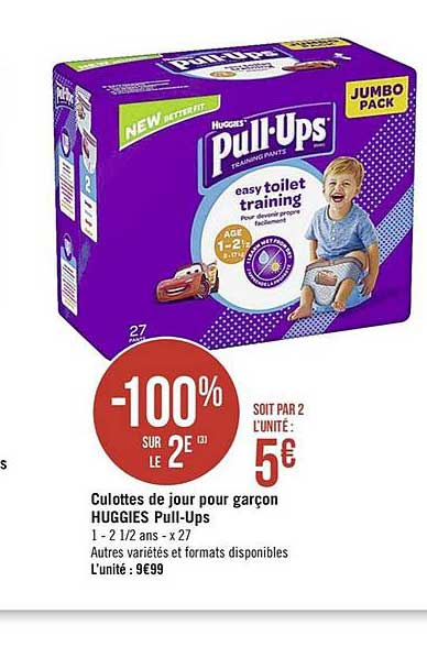 culottes de jour pour garçon huggies pull ups  -100% sur le 2e