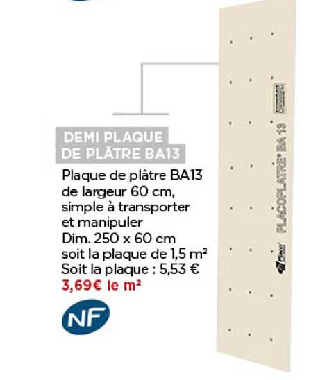 Demi Plaque De Plâtre Ba13 Nf