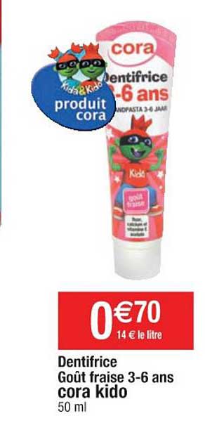 dentifrice goût fraise 3 6 ans cora kido