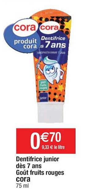 dentifrice junior dès 7 ans goût fruits rouges cora