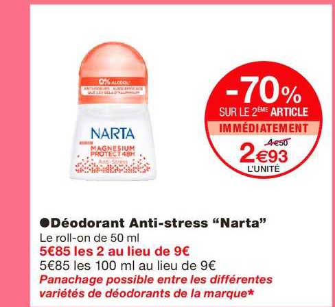 déodorant anti stress narta -70% sur le 2e
