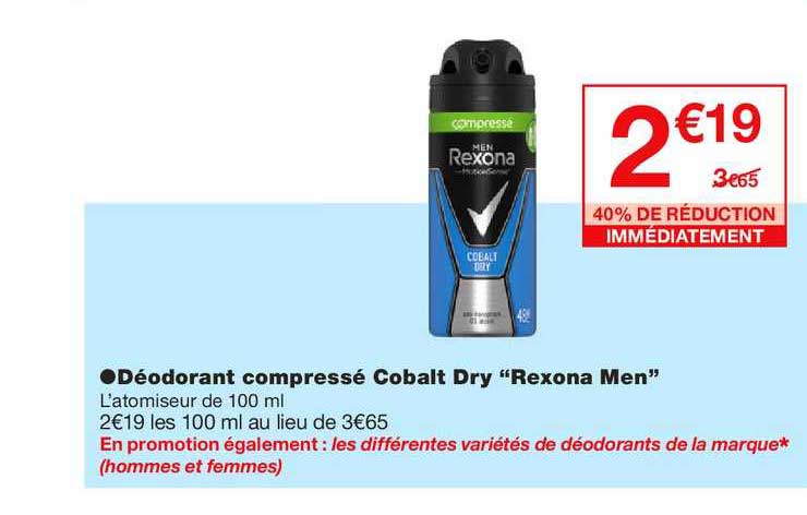 Déodorant Compressé Cobalt Dry Rexona Men 40% De Réduction Immédiatement