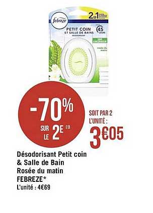 désodorisant petit coin & salle de bain rosée du matin febreze -70% sur le 2e