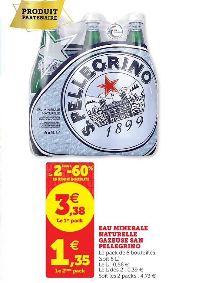 eau minérale naturelle gazeuse san pellegrino le 2e à -60%