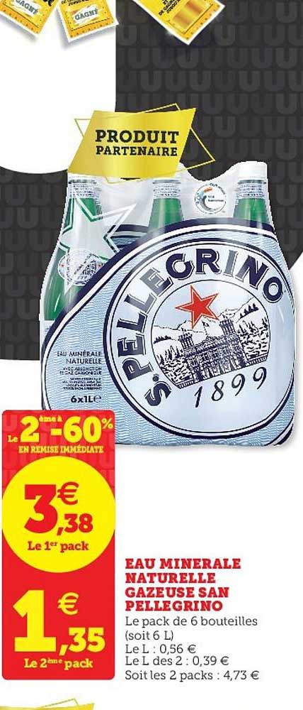 eau minérale naturelle gazeuse san pellegrino le 2e à -60%
