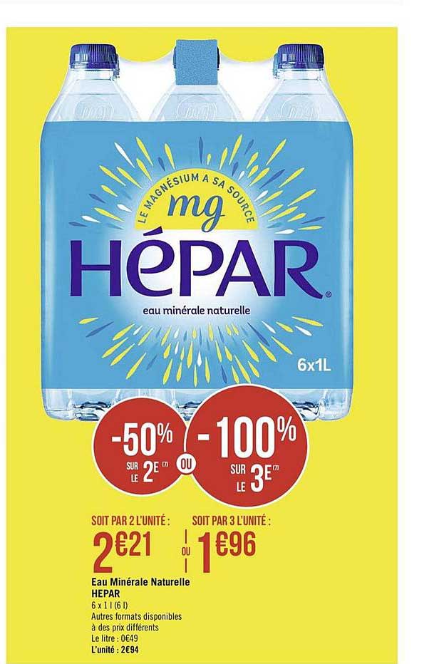 Eau Minérale Naturelle Hepar -50% Sur Le 2e Ou  -100% Sur Le 3e