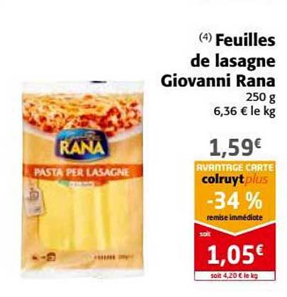 feuilles de lasagne giovanni rana -34% remise immédiate