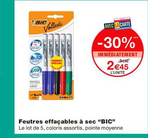 feutres effaçables à sec bic -30% immédiatement