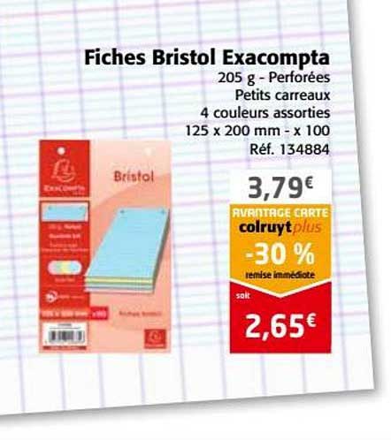 Fiches Bristol Exacompta -30% Remise Immédiate
