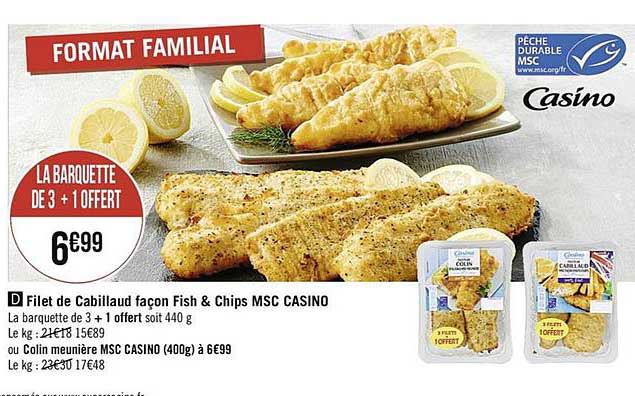 filet de cabillaud façon façon fish & chips msc casino