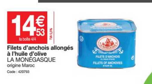 filets d'anchois allongés à l'huile d'olive