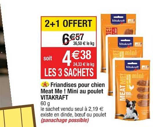 friandises pour chien meat me ! mini au poulet vitakraft 2+1 offert