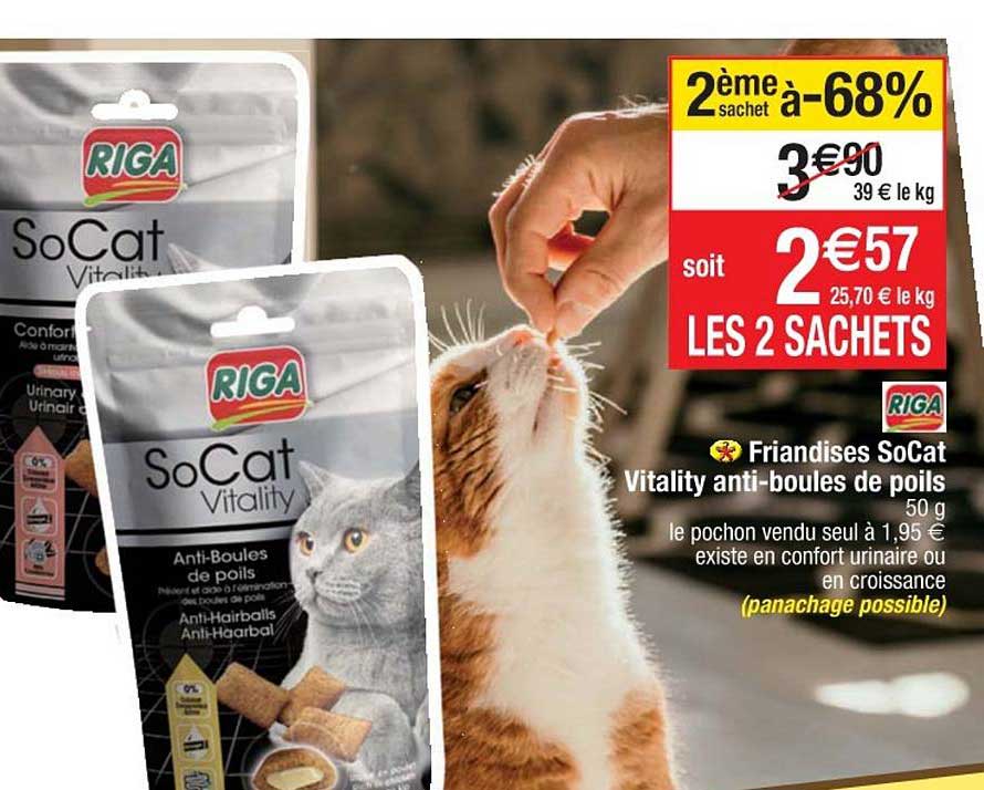 friandises socat vitality anti boules de poils 2ème sachet à -68%