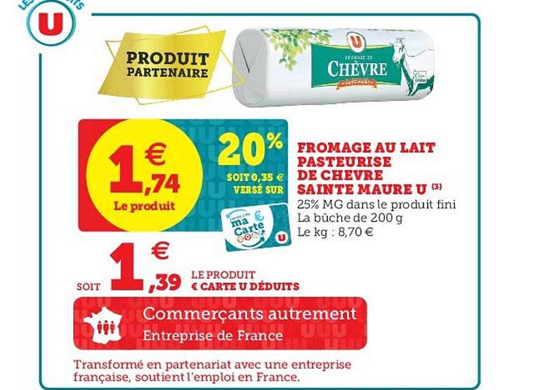 fromage au lait pasteurisé de chèvre sainte maure u
