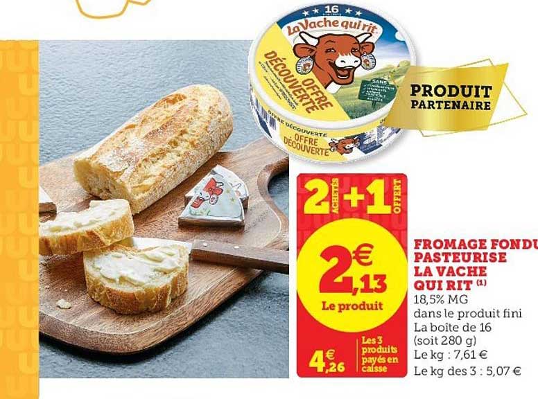 fromage fondu pasteurisé la vache qui rit 2+1 offert