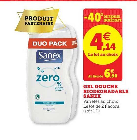 gel douche biodégradable sanex -40% de remise immédiate