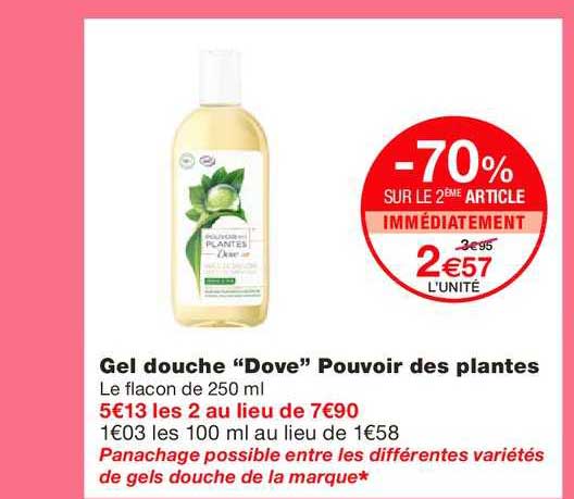 gel douche dove pouvoir des plantes  -70% sur le 2e