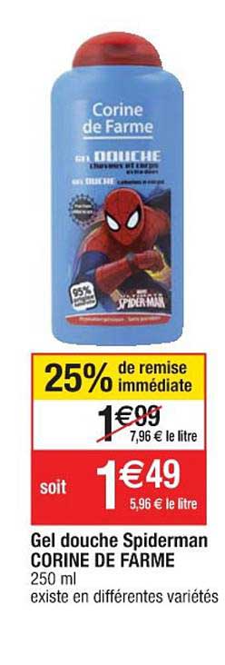 gel douche spiderman corine de farme 25% de remise immédiate