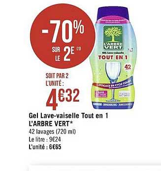 gel lave vaisselle tout en 1 l'arbre vert  -70% sur le 2e