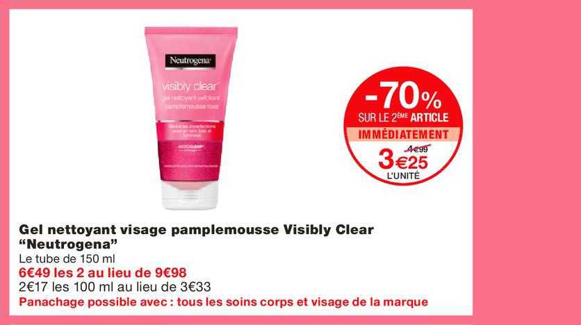gel nettoyant visage pamplemousse visibly clear neutrogena -70% sur le 2e
