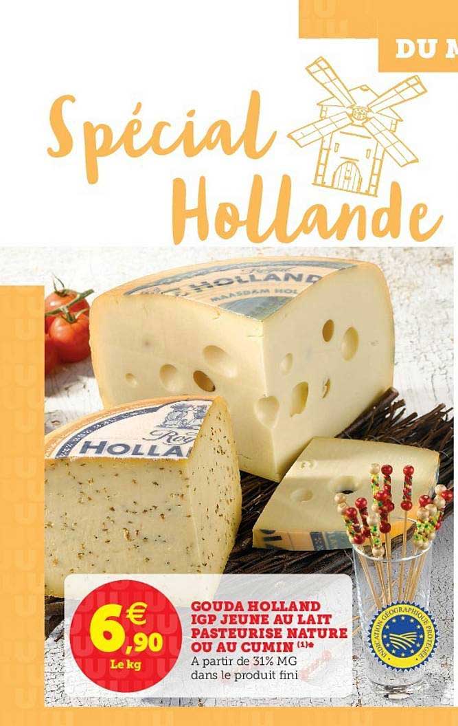 gouda holland igp jeune au lait pasteurisé nature ou au cumin