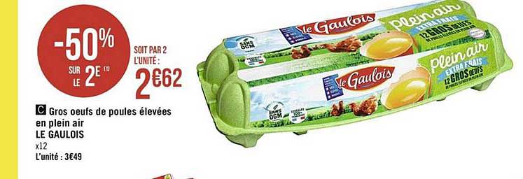 gros oeufs de poules élevées en plein air le gaulois -50% sur le 2e