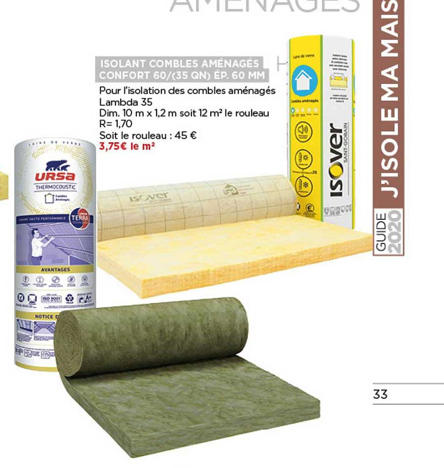 isolant combles aménagés confort 60 (35 qn) ép. 60 mm